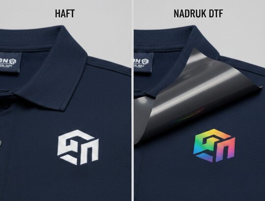 Porównanie haftu i nadruku DTF na odzieży firmowej
